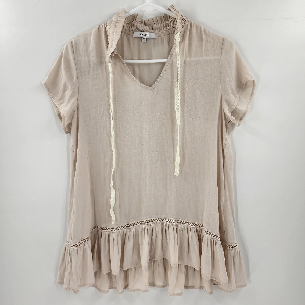 Anthropologie Ro & de cream ruffle-neck XS blouse with peplum